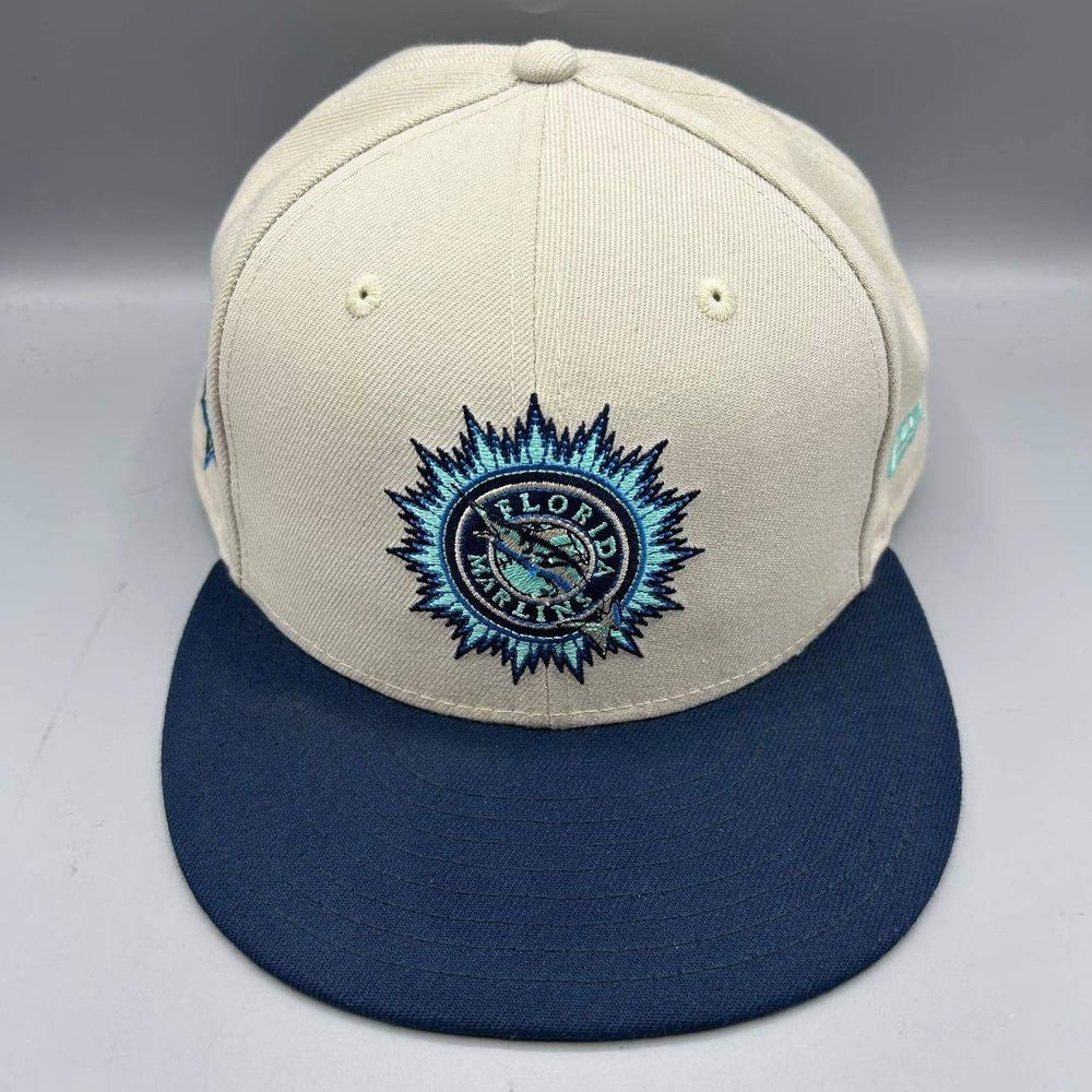 Florida Marlins MLB Hat Men 8 White Blue 59Fifty New Era Fitted Cap
